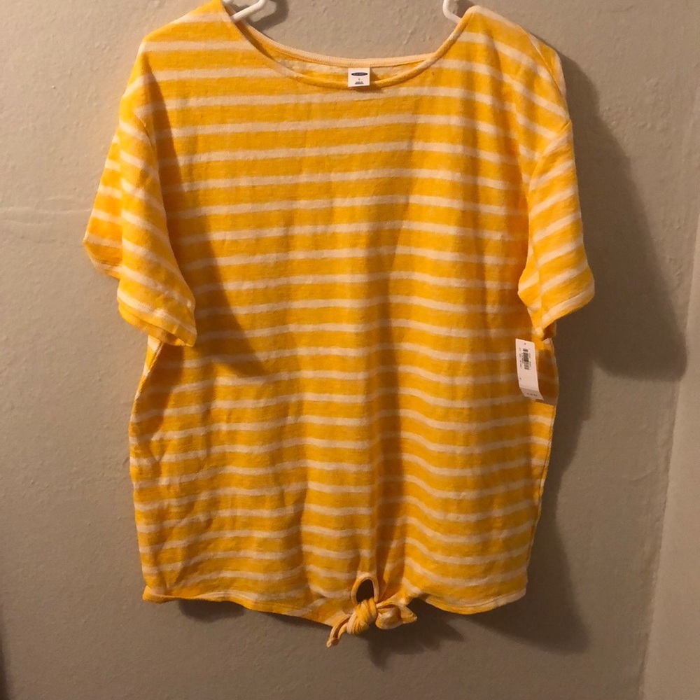 Yellow Striped Shirt with a tie in the front